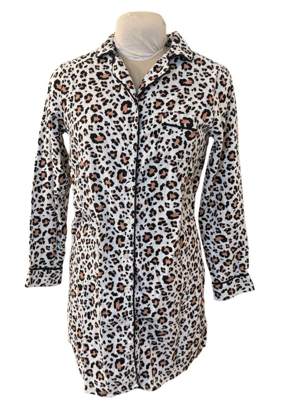 Liz Claiborne Animal Print Flannel Sleep Shirt Small Cheeta Loungewear Comfy Coz